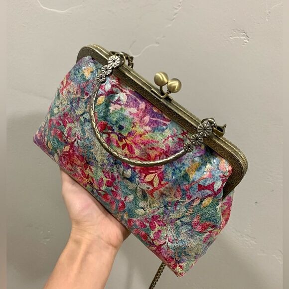 Handmade Genuine Leather Floral Print Kisslock Top Handle bag & Small Purse Set - Picture 8 of 16